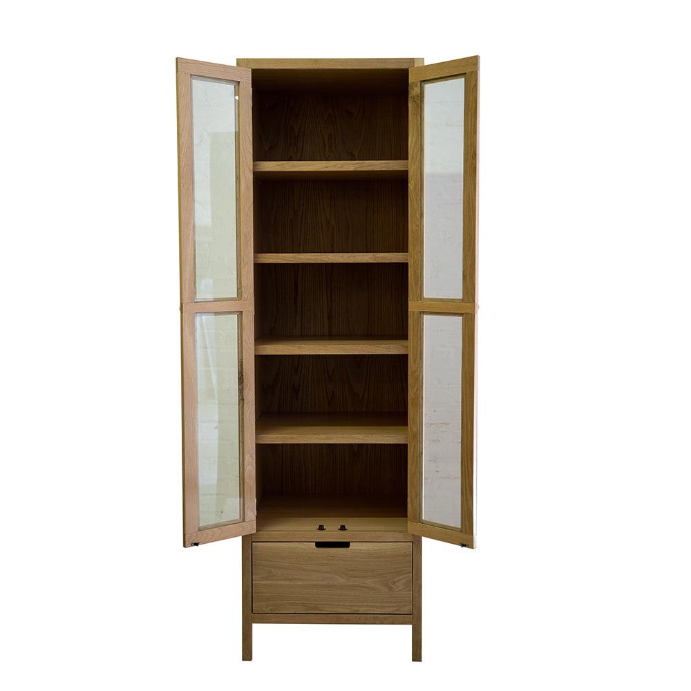 The Mini Scandi Oak Display Cupboard, includes shelves and a draw -  Holly Wood Kitchens and Furniture